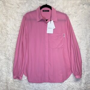 NWT MO&Co. Pink Pleated Back Hidden Button Down Shirt Size M